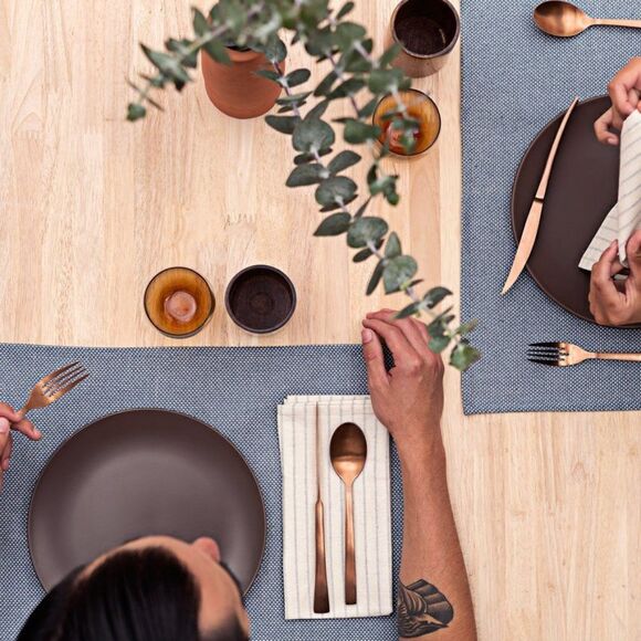 MEEMA Natural Striped Cotton Kitchen Napkins Upcycled Denim and Cotton Set of 4 - Picture 4 of 7